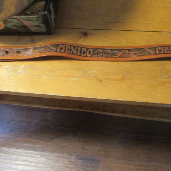 Vintage Western Leather tooled belt Mexico snaps for adding buckle sz 36 - Picture 1 of 7